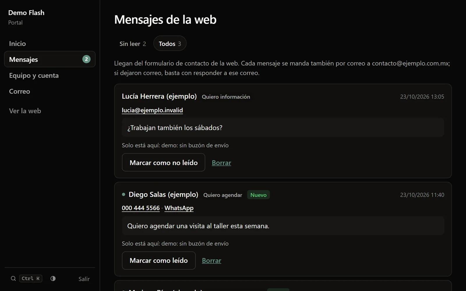 Cada mensaje de tu web, ordenado en tu portal
