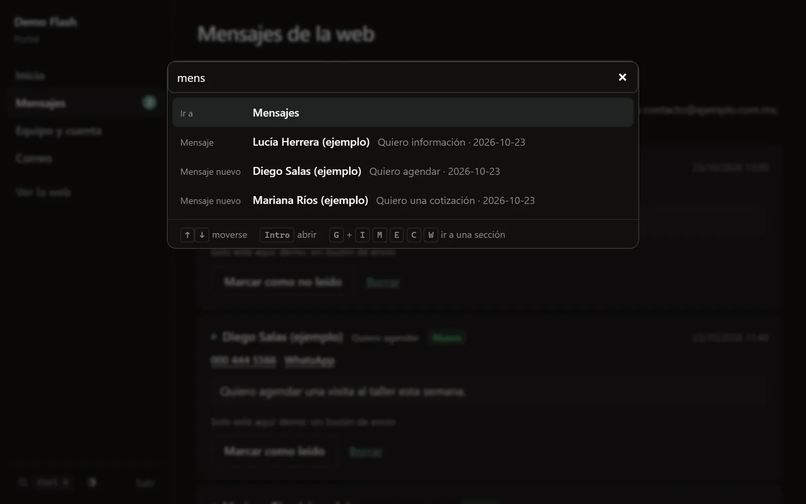 Portales con teclado primero: Ctrl K para buscar y hacer